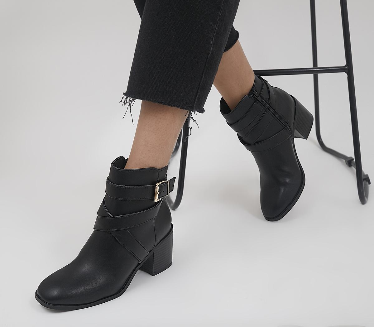 OFFICE Artini Cross Strap Block Heeled Ankle Boots Black - Women's ...