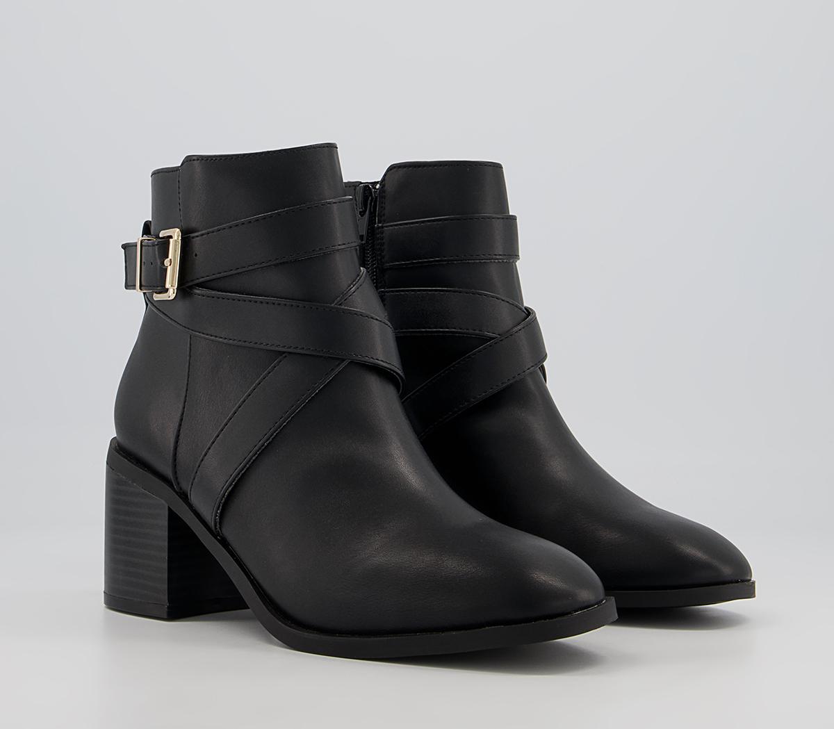 Office Artini Cross Strap Block Heeled Ankle Boots Office Artini Cross Strap Block Heeled Ankle Boots Black