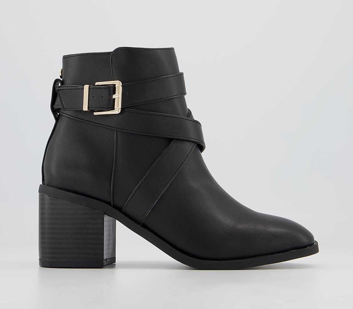 Office Artini Cross Strap Block Heeled Ankle Boots Office Artini Cross Strap Block Heeled Ankle Boots Black