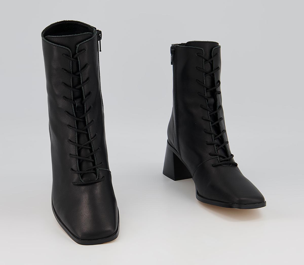 Office Amaze Low Lace Up Square Toe Block Heel Ankle Boots Office Amaze Low Lace Up Square Toe Block Heel Ankle Boots Black Leather