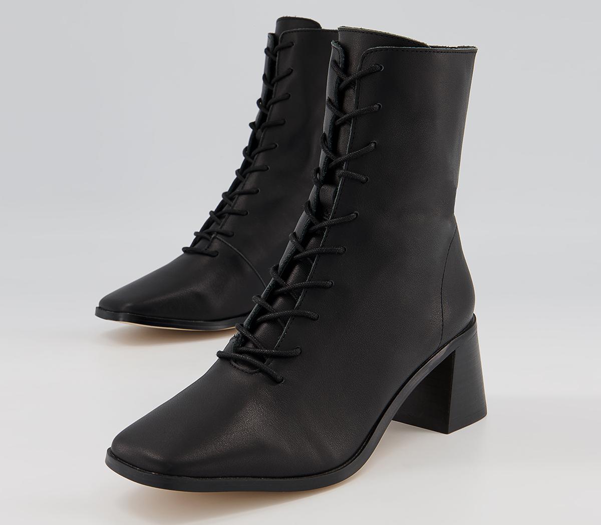 Office Amaze Low Lace Up Square Toe Block Heel Ankle Boots Office Amaze Low Lace Up Square Toe Block Heel Ankle Boots Black Leather