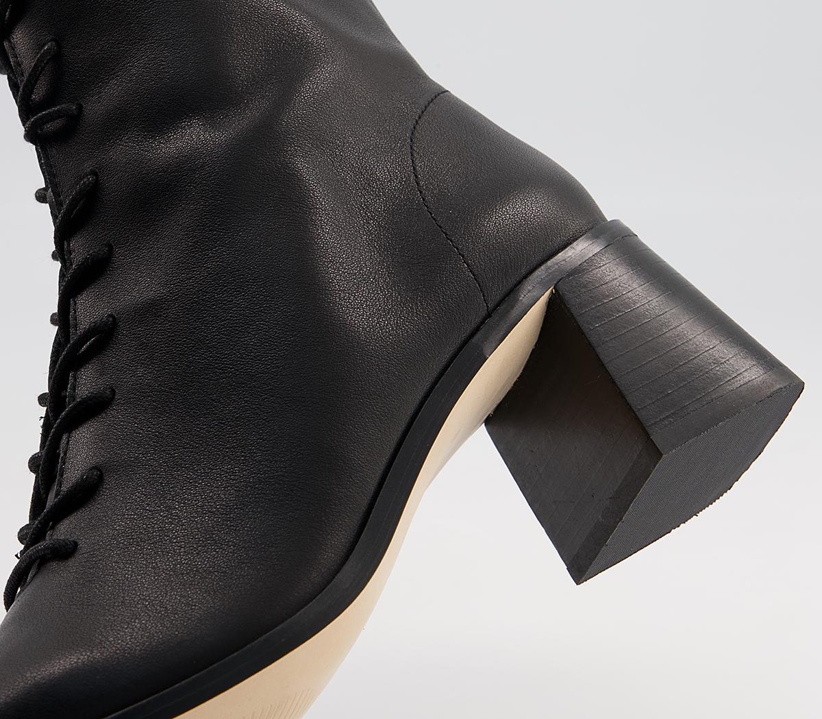 Office Amaze Low Lace Up Square Toe Block Heel Ankle Boots Office Amaze Low Lace Up Square Toe Block Heel Ankle Boots Black Leather