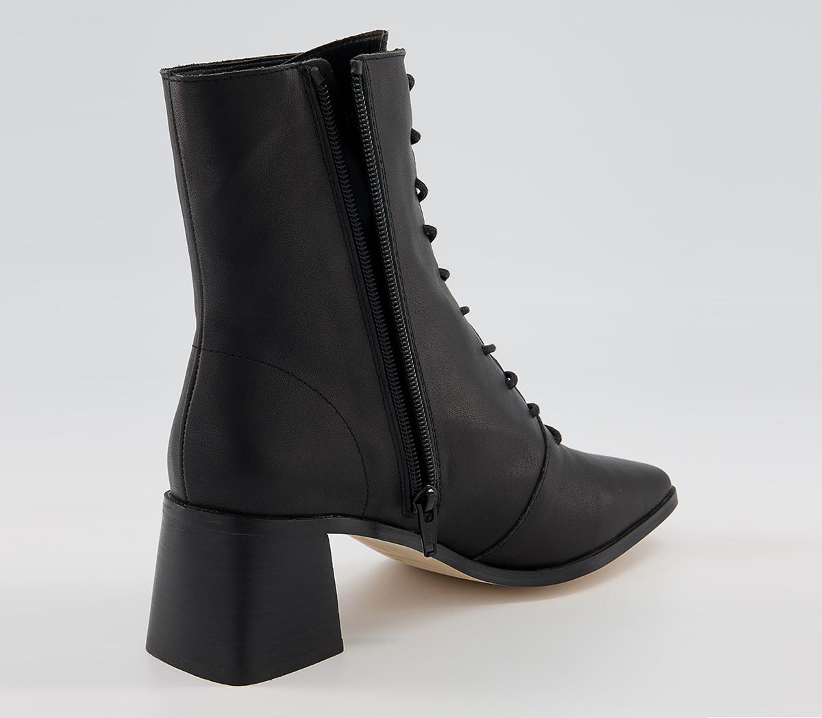 Office Amaze Low Lace Up Square Toe Block Heel Ankle Boots Office Amaze Low Lace Up Square Toe Block Heel Ankle Boots Black Leather