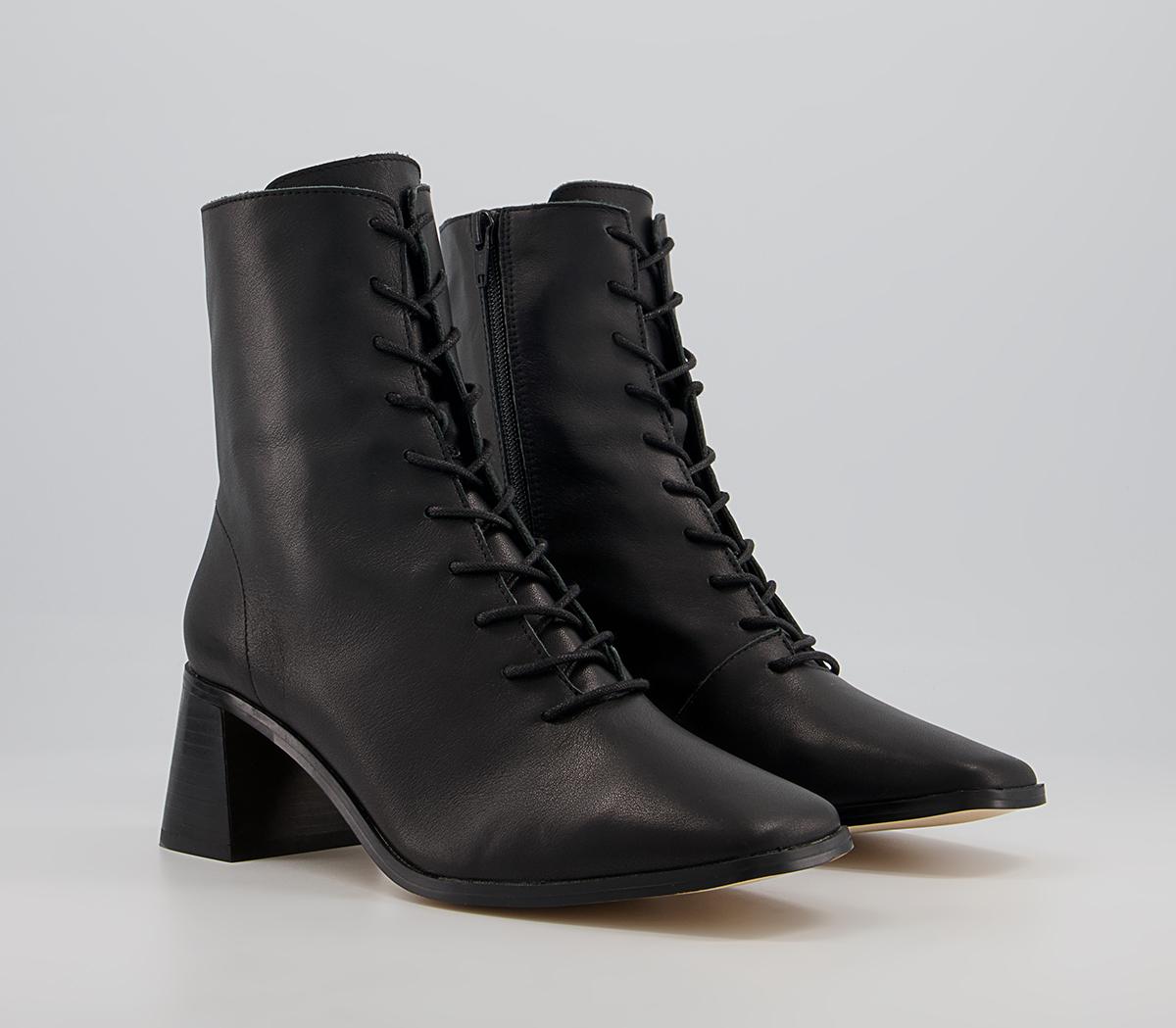 Office Amaze Low Lace Up Square Toe Block Heel Ankle Boots Office Amaze Low Lace Up Square Toe Block Heel Ankle Boots Black Leather