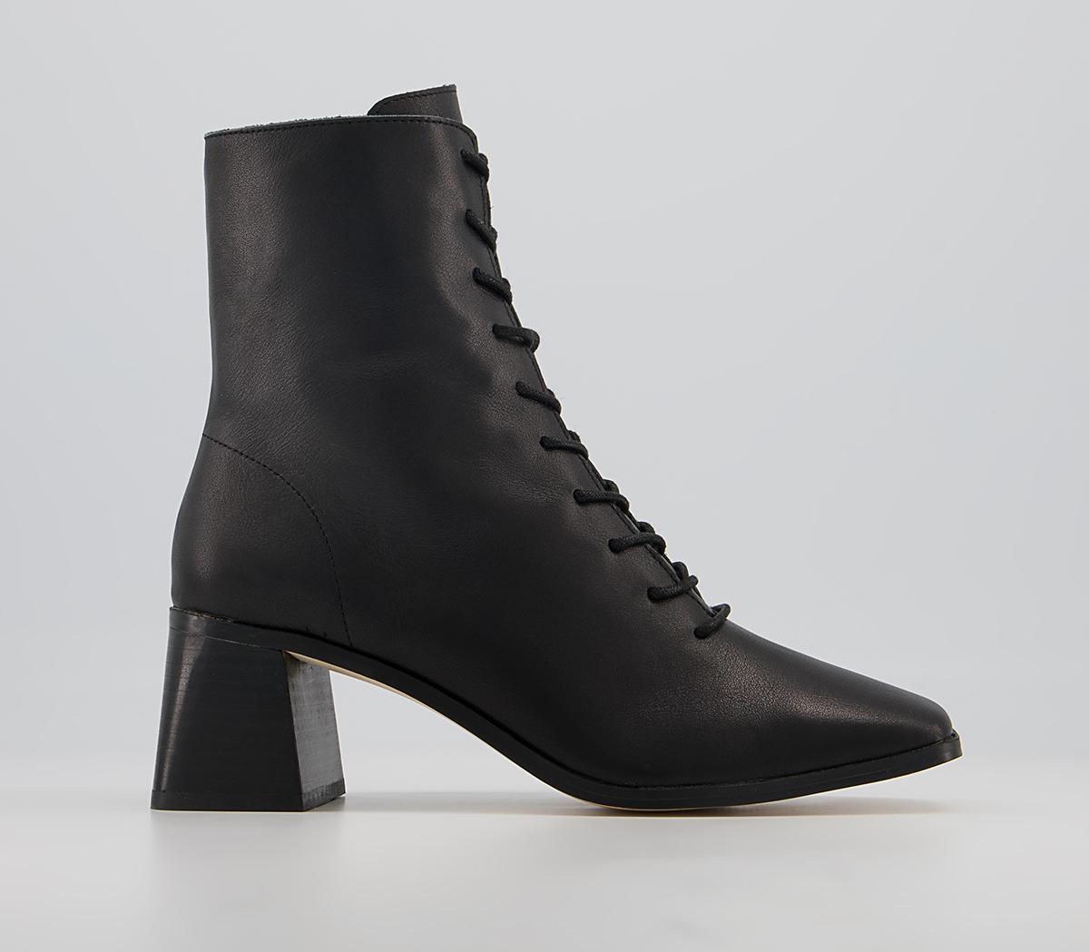 Office Amaze Low Lace Up Square Toe Block Heel Ankle Boots Office Amaze Low Lace Up Square Toe Block Heel Ankle Boots Black Leather