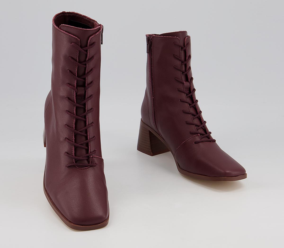 Office Amaze Low Lace Up Square Toe Block Heel Ankle Boots Office Amaze Low Lace Up Square Toe Block Heel Ankle Boots Oxblood Leather