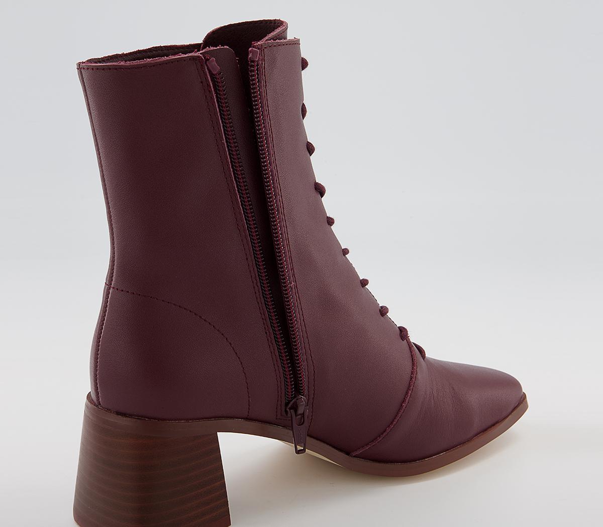 Office Amaze Low Lace Up Square Toe Block Heel Ankle Boots Office Amaze Low Lace Up Square Toe Block Heel Ankle Boots Oxblood Leather