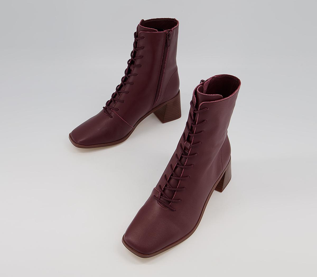 Office Amaze Low Lace Up Square Toe Block Heel Ankle Boots Office Amaze Low Lace Up Square Toe Block Heel Ankle Boots Oxblood Leather