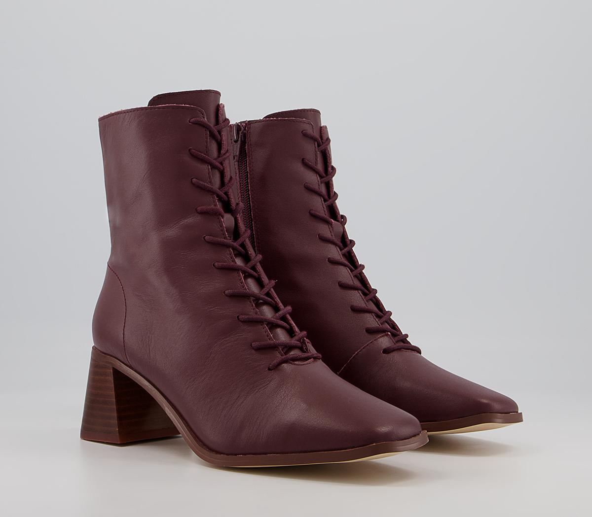 Office Amaze Low Lace Up Square Toe Block Heel Ankle Boots Office Amaze Low Lace Up Square Toe Block Heel Ankle Boots Oxblood Leather