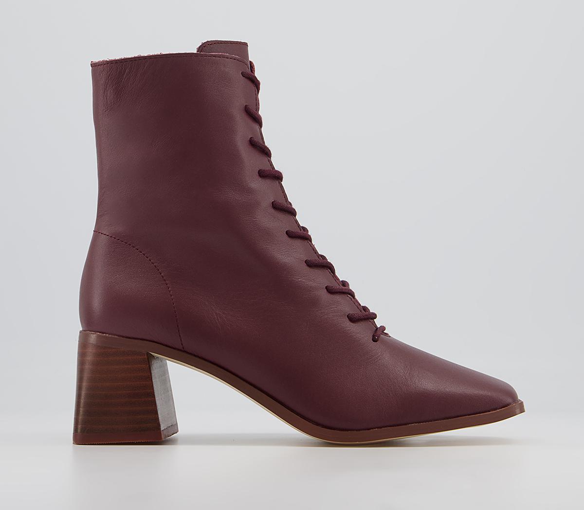 OFFICE Amaze Low Lace Up Square Toe Block Heel Ankle Boots Oxblood ...