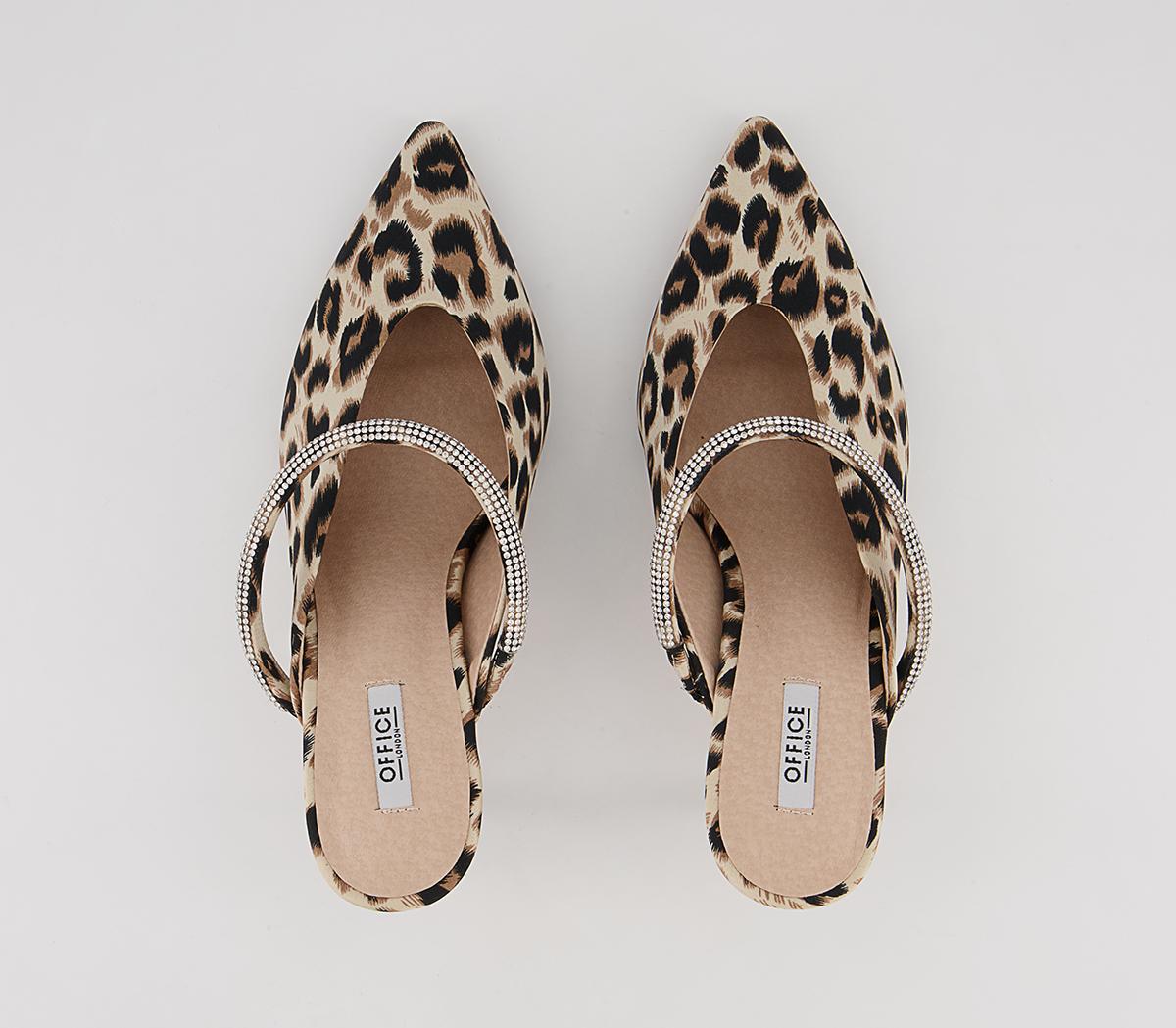 Office Melani Glam Slip On Heeled Mules Office Melani Glam Slip On Heeled Mules Leopard Satin Embellished