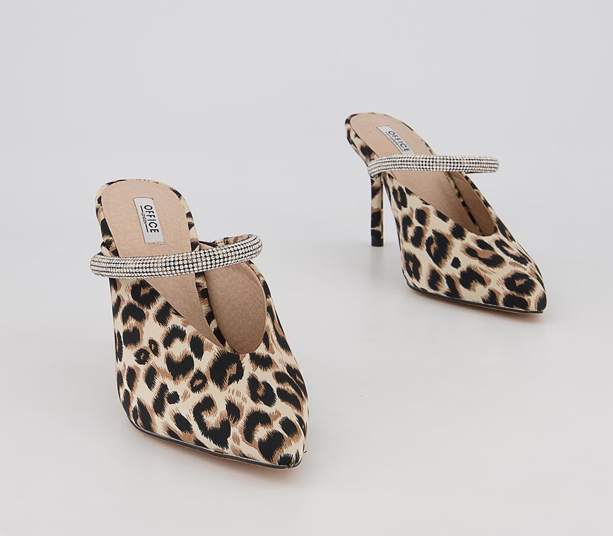 Office Melani Glam Slip On Heeled Mules Office Melani Glam Slip On Heeled Mules Leopard Satin Embellished