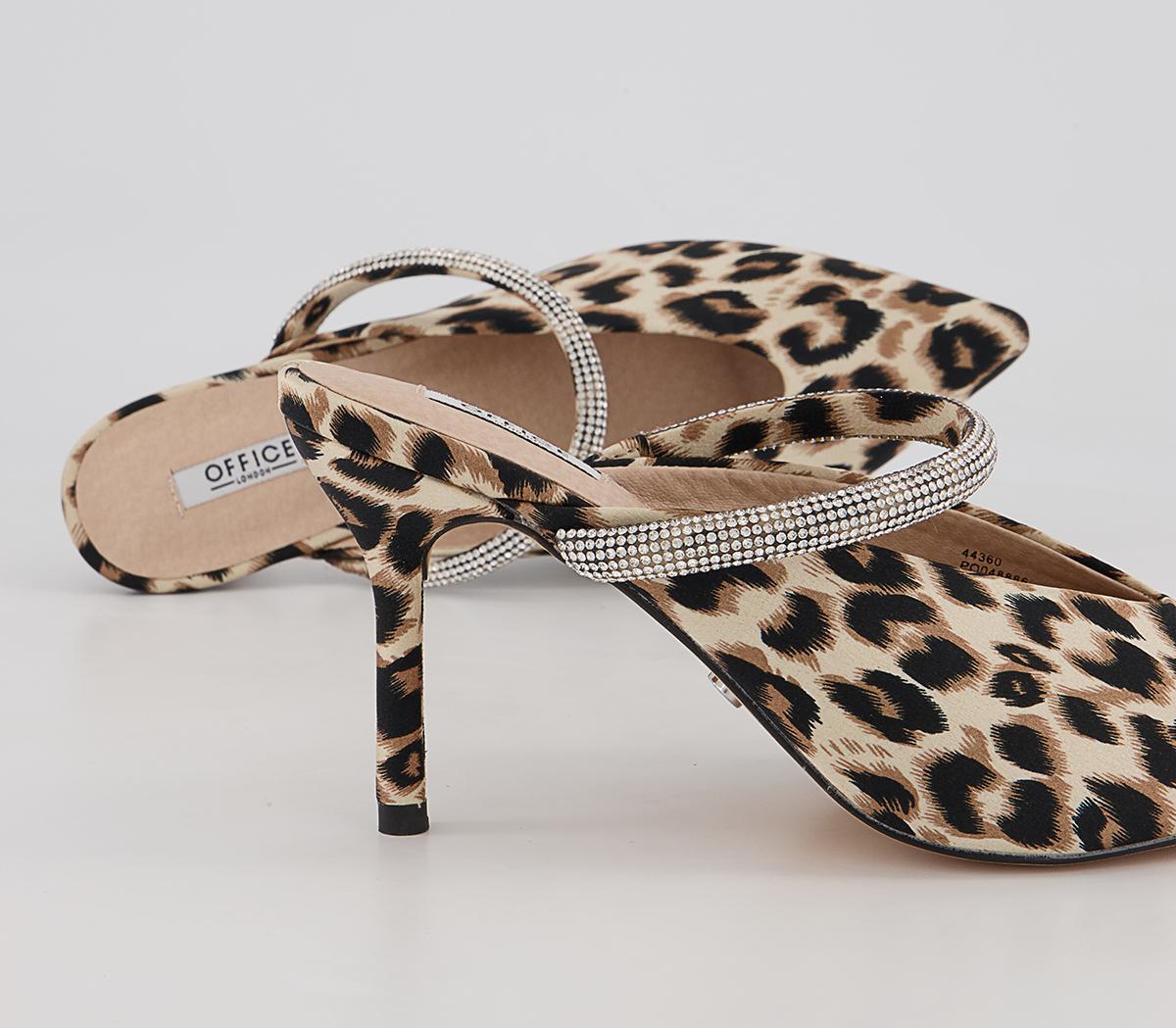 Office Melani Glam Slip On Heeled Mules Office Melani Glam Slip On Heeled Mules Leopard Satin Embellished