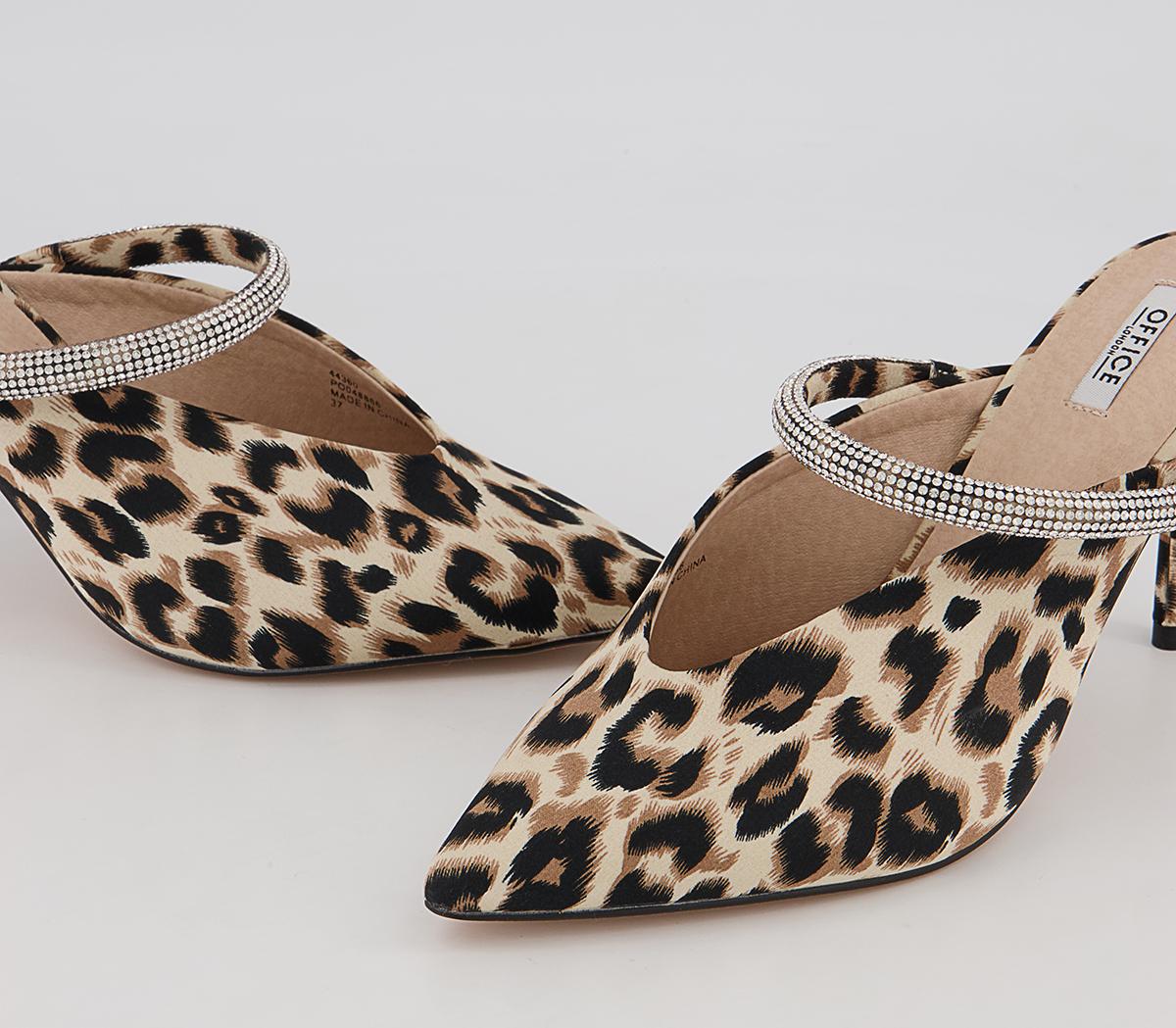 Office Melani Glam Slip On Heeled Mules Office Melani Glam Slip On Heeled Mules Leopard Satin Embellished