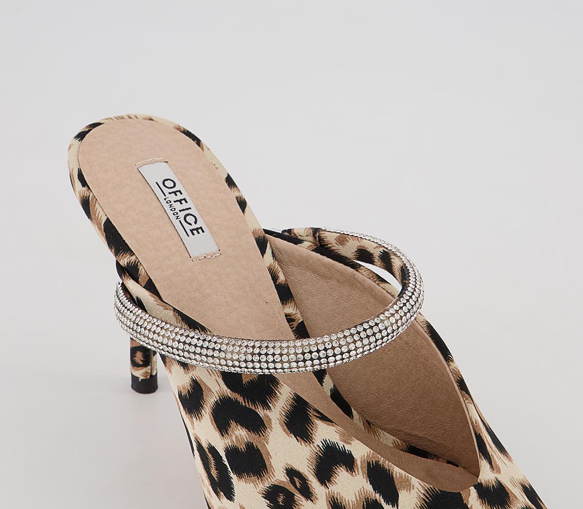 Office Melani Glam Slip On Heeled Mules Office Melani Glam Slip On Heeled Mules Leopard Satin Embellished
