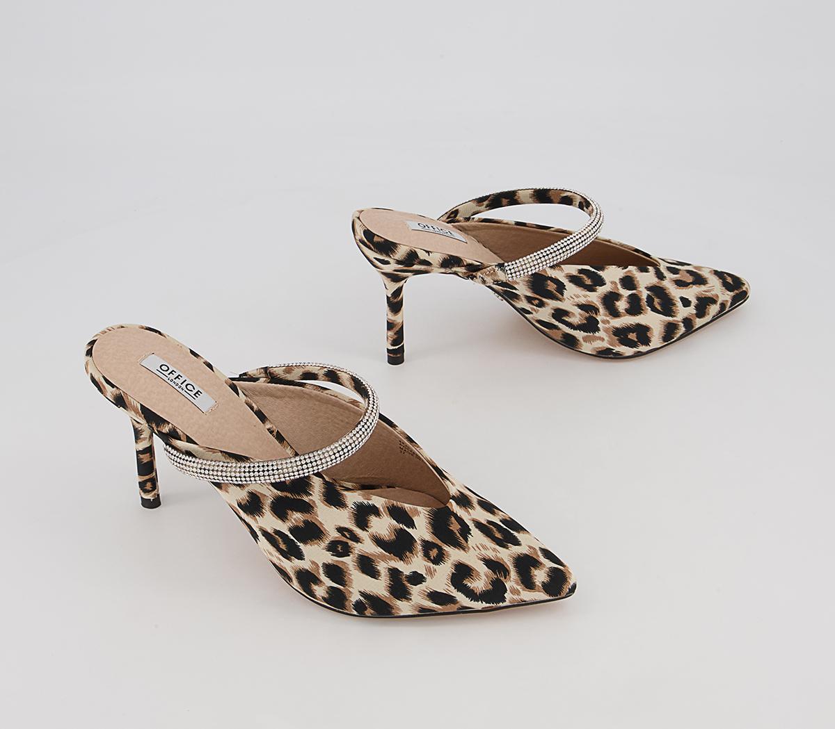 Office Melani Glam Slip On Heeled Mules Office Melani Glam Slip On Heeled Mules Leopard Satin Embellished