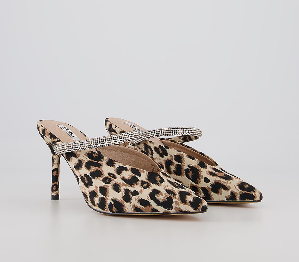 Office Melani Glam Slip On Heeled Mules Office Melani Glam Slip On Heeled Mules Leopard Satin Embellished