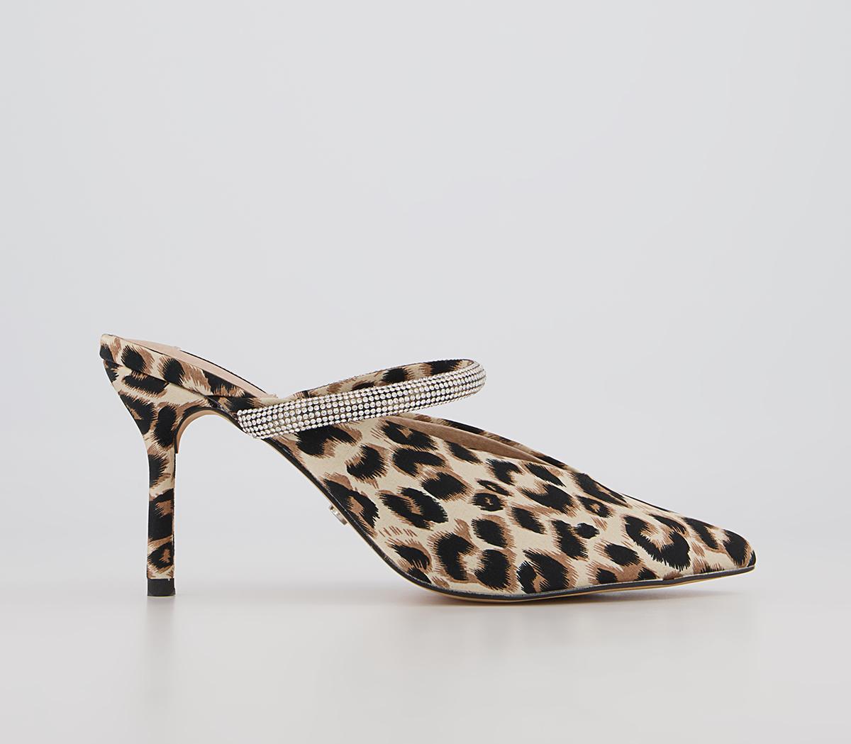 Office Melani Glam Slip On Heeled Mules Office Melani Glam Slip On Heeled Mules Leopard Satin Embellished