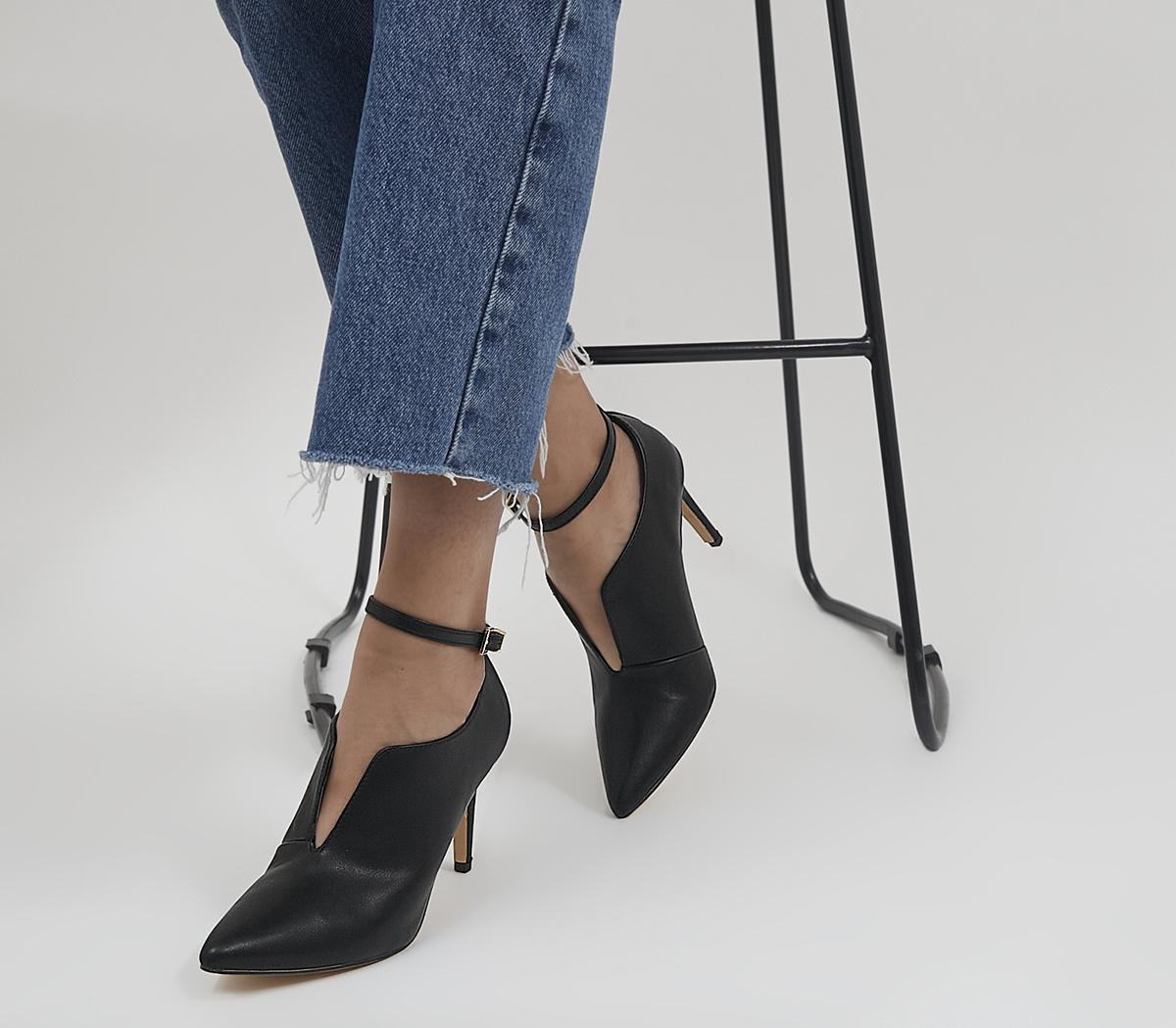 OFFICE Mikaela Ankle Strap Pointed Stiletto Shoeboots Black - Mid Heels