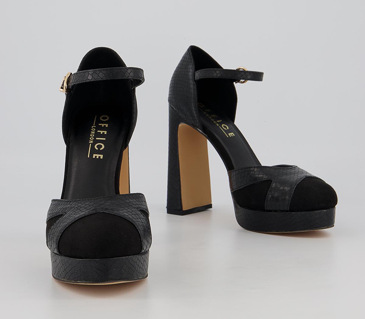 Office Haddie Two Part Platform Block High Heels Office Haddie Two Part Platform Block High Heels Black Snake Mix