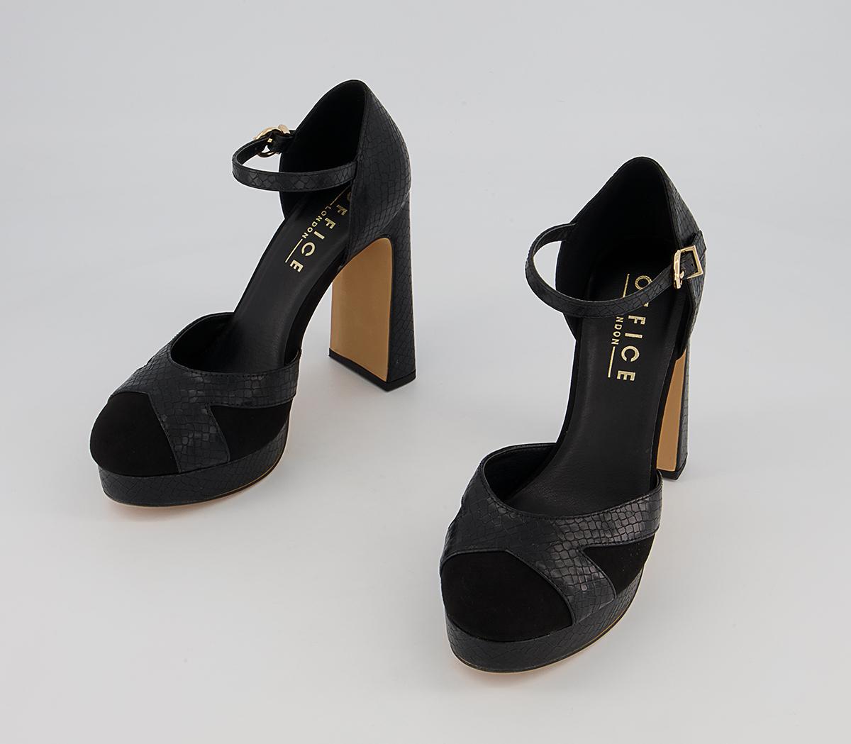Office Haddie Two Part Platform Block High Heels Office Haddie Two Part Platform Block High Heels Black Snake Mix