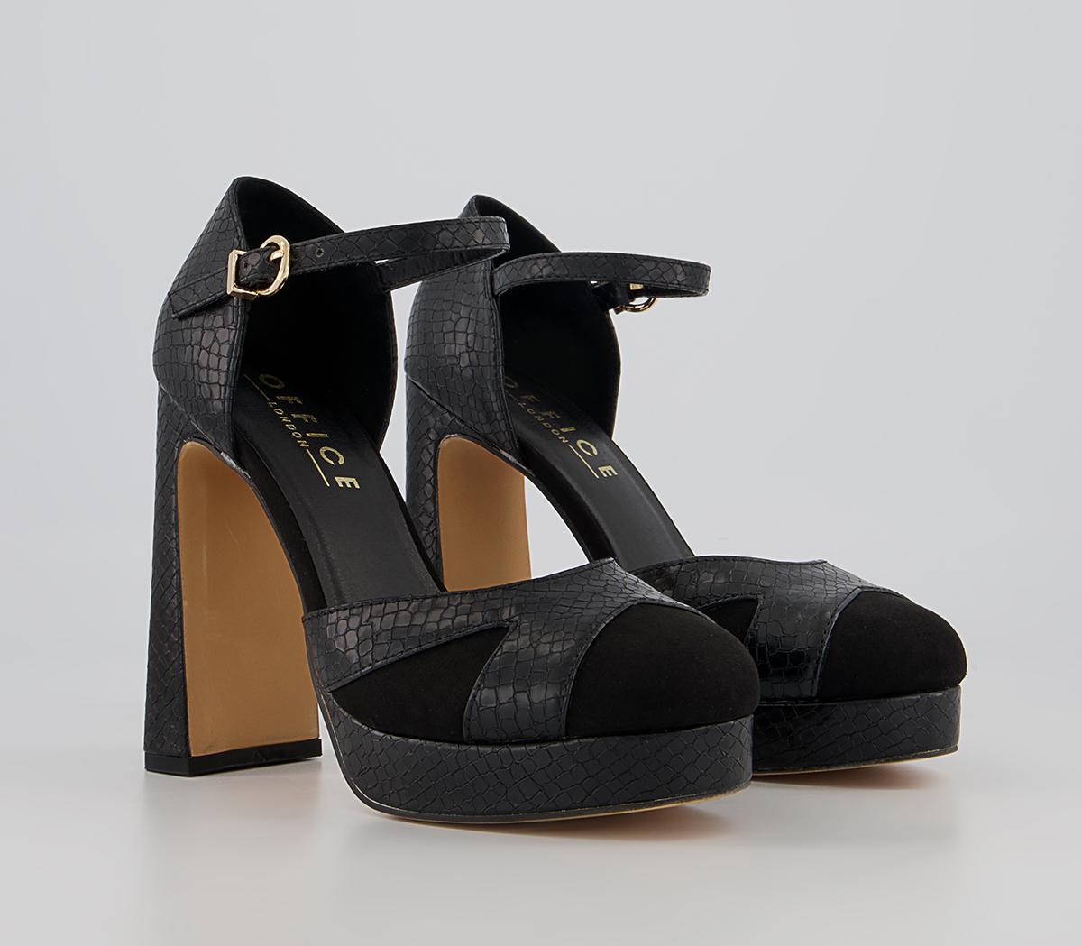 Office Haddie Two Part Platform Block High Heels Office Haddie Two Part Platform Block High Heels Black Snake Mix