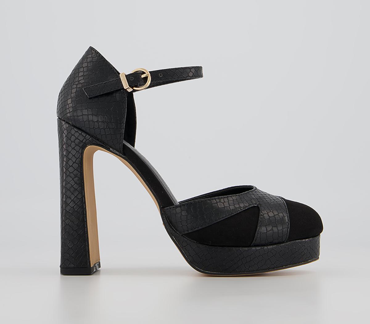 Office Haddie Two Part Platform Block High Heels Office Haddie Two Part Platform Block High Heels Black Snake Mix