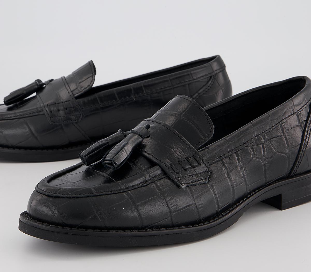 OFFICE Foundation Tassel Loafers Black Croc Leather - OFFICE Girl