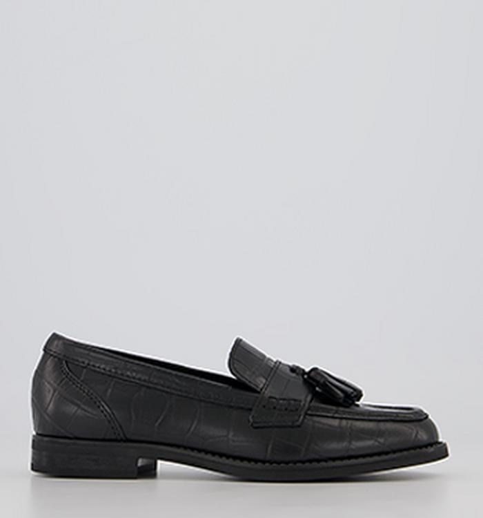 Office Foundation Tassel Loafers Black Croc Leather