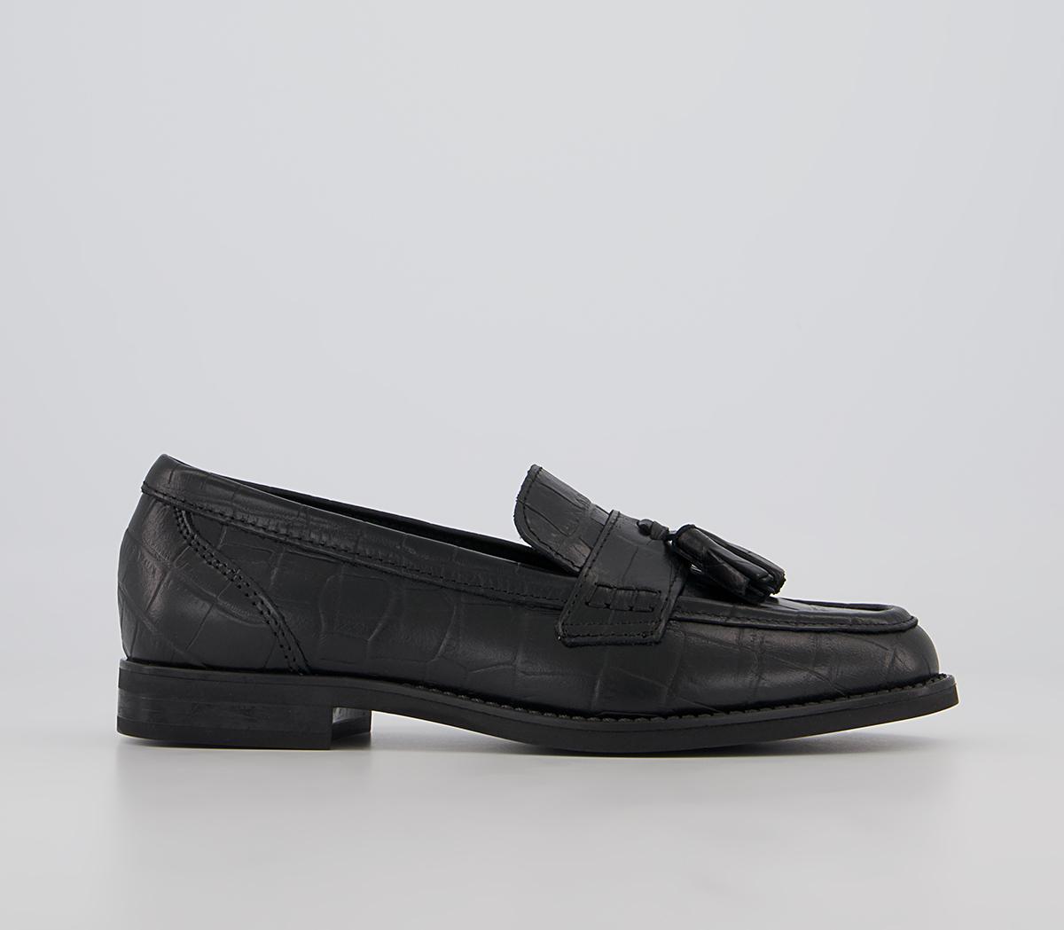 OFFICE Foundation Tassel Loafers Black Croc Leather - OFFICE Girl