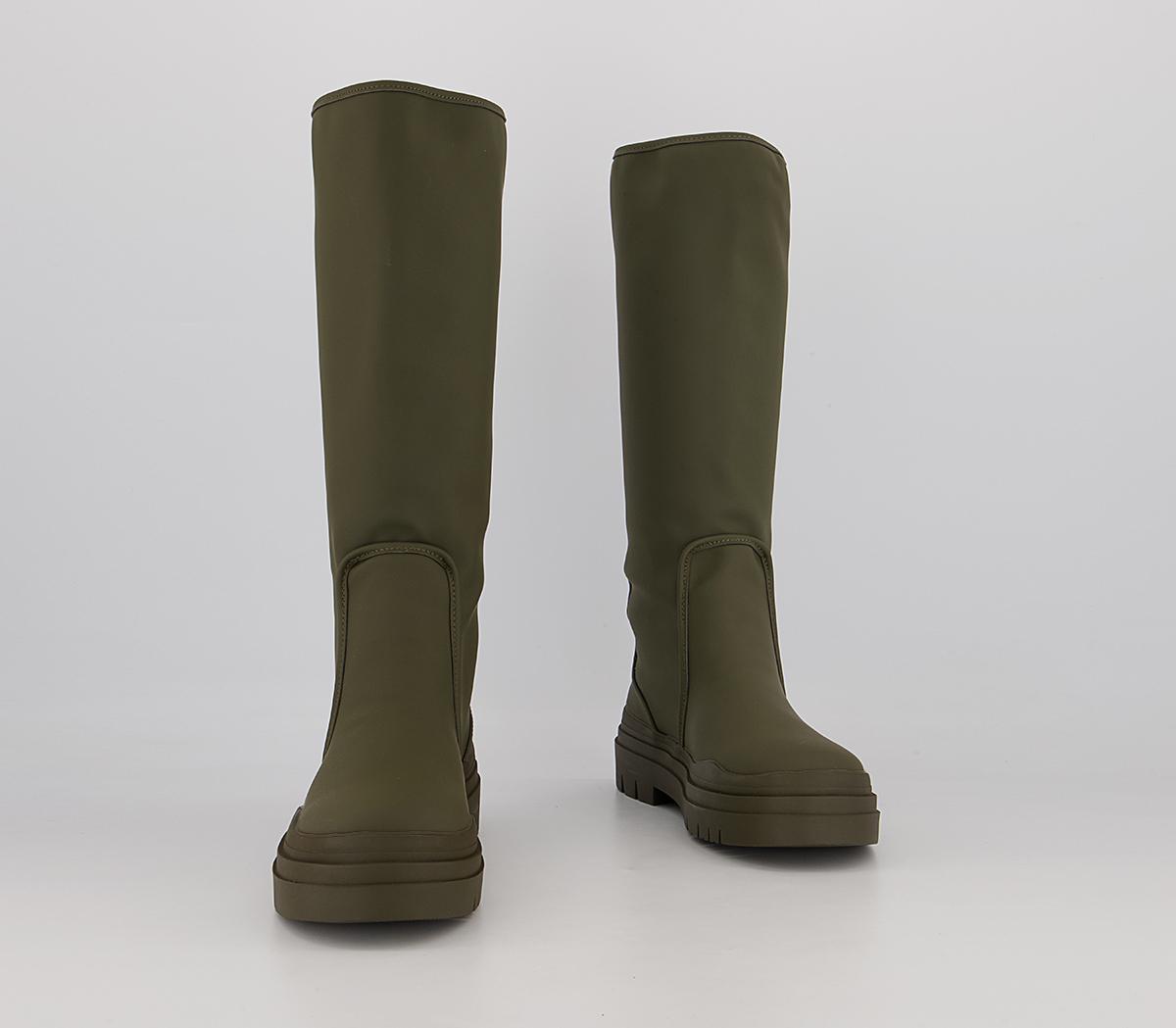 Office Kiera Rubberised Knee High Chunky Boots Office Kiera Rubberised Knee High Chunky Boots Khaki