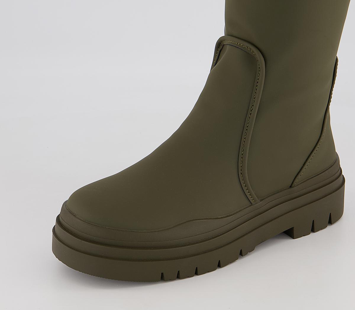 Office Kiera Rubberised Knee High Chunky Boots Office Kiera Rubberised Knee High Chunky Boots Khaki