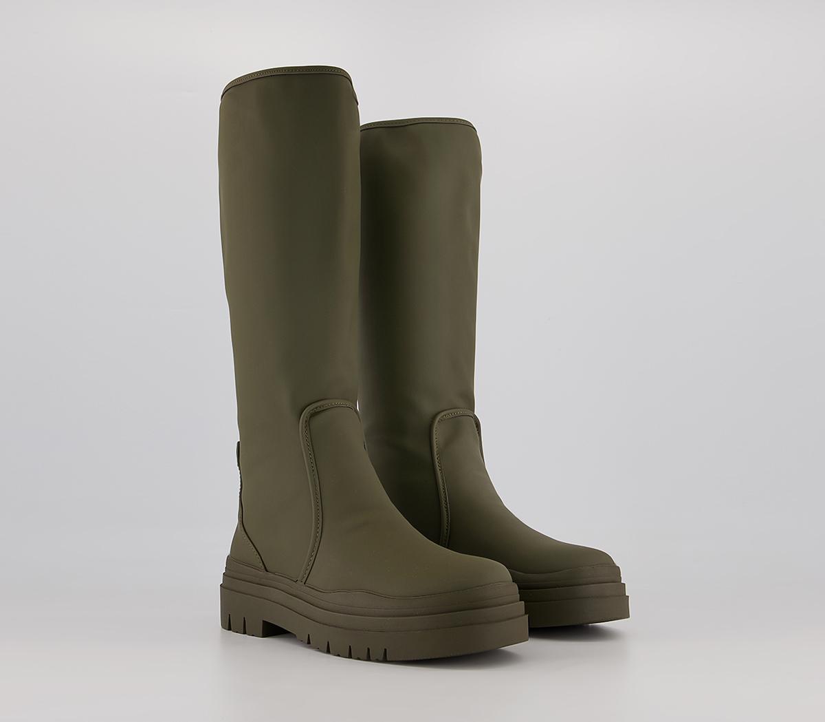 Office Kiera Rubberised Knee High Chunky Boots Office Kiera Rubberised Knee High Chunky Boots Khaki
