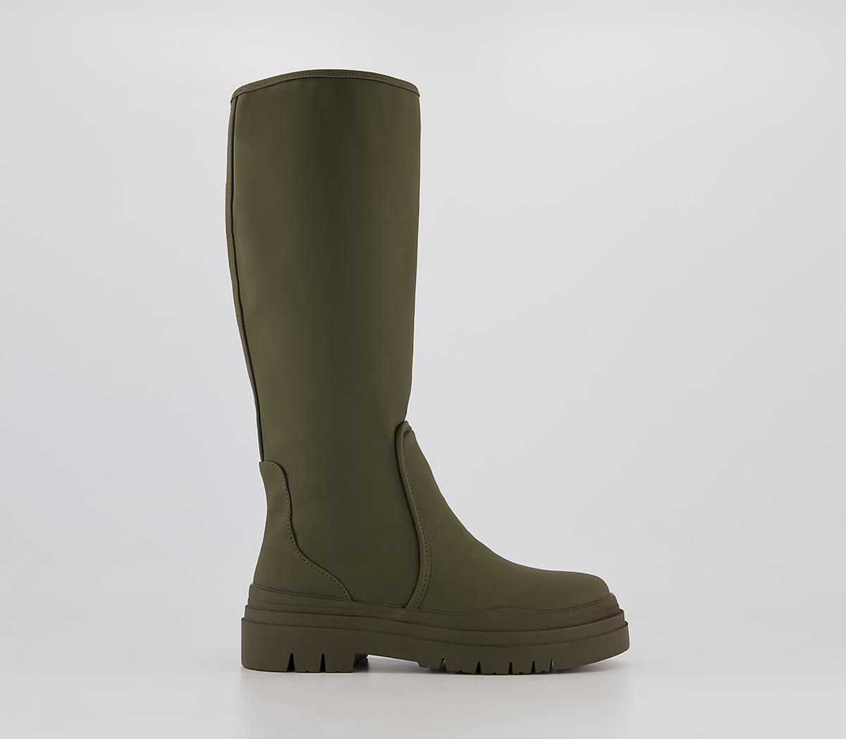 Office Kiera Rubberised Knee High Chunky Boots Office Kiera Rubberised Knee High Chunky Boots Khaki