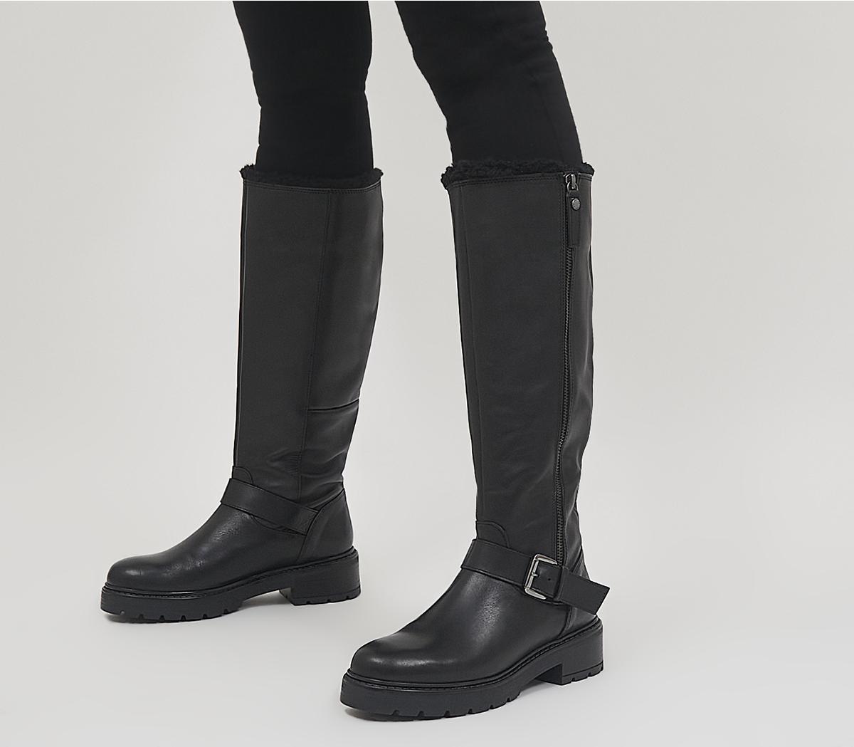 OfficeKaduna Fur Trimmed Knee High BootsBlack Leather