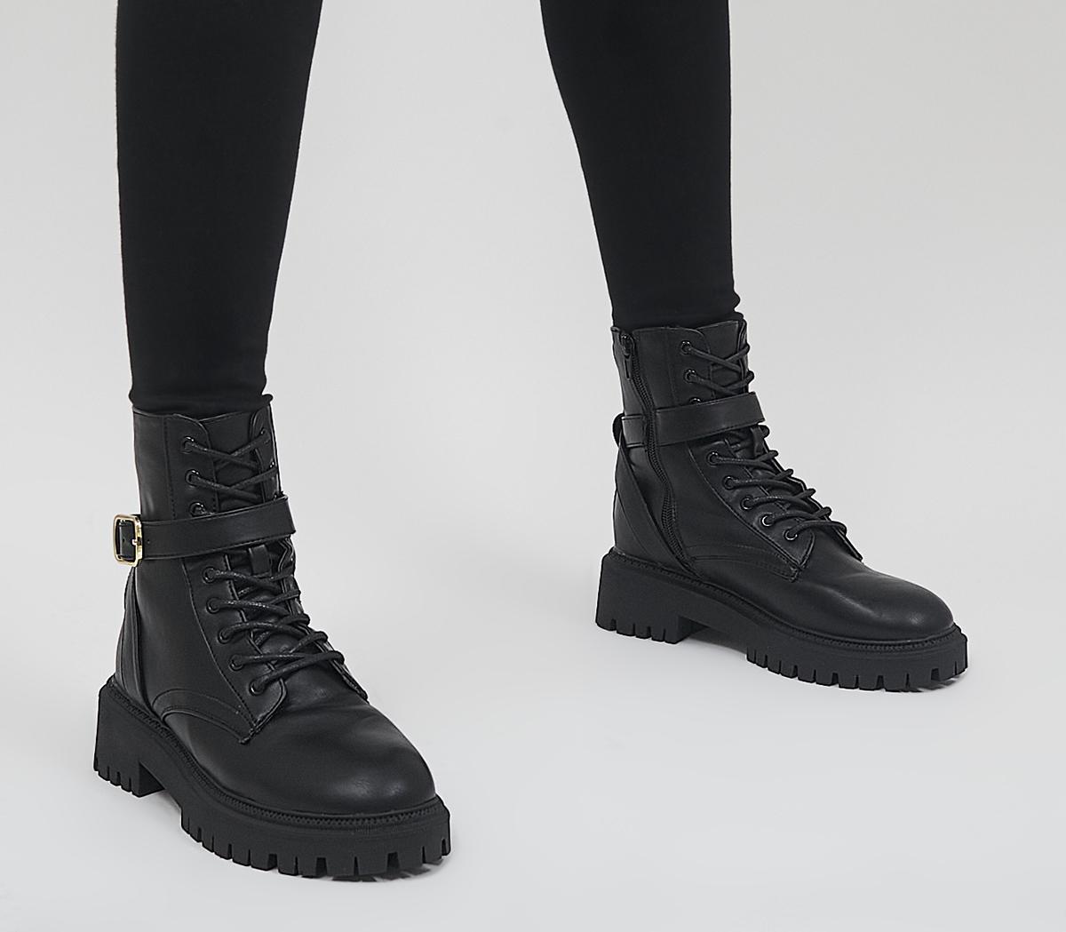 Admire Chunky Lace Up Ankle Boots Black