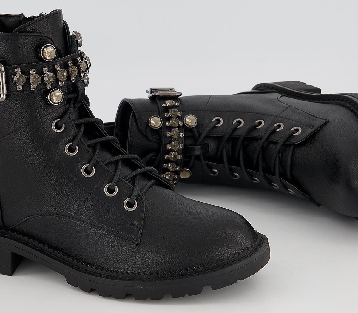 OFFICEAstonish Embellished Lace Up Ankle Boots OFFICEAstonish Embellished Lace Up Ankle BootsBlack