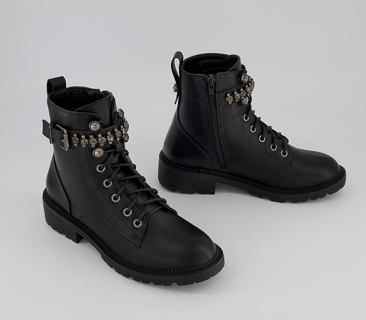 OFFICEAstonish Embellished Lace Up Ankle Boots OFFICEAstonish Embellished Lace Up Ankle BootsBlack
