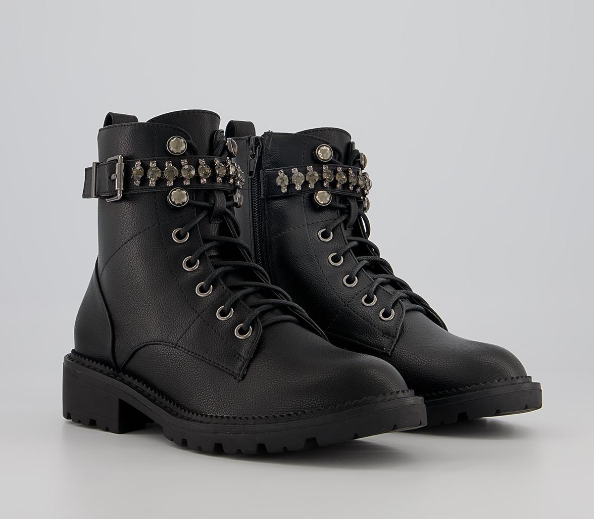 OFFICEAstonish Embellished Lace Up Ankle Boots OFFICEAstonish Embellished Lace Up Ankle BootsBlack