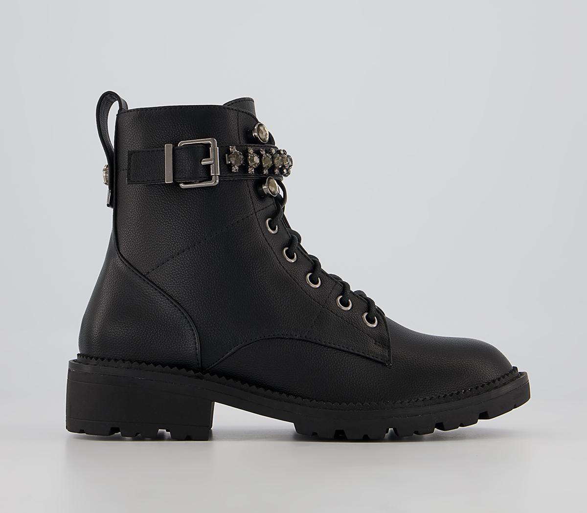 OFFICEAstonish Embellished Lace Up Ankle Boots OFFICEAstonish Embellished Lace Up Ankle BootsBlack