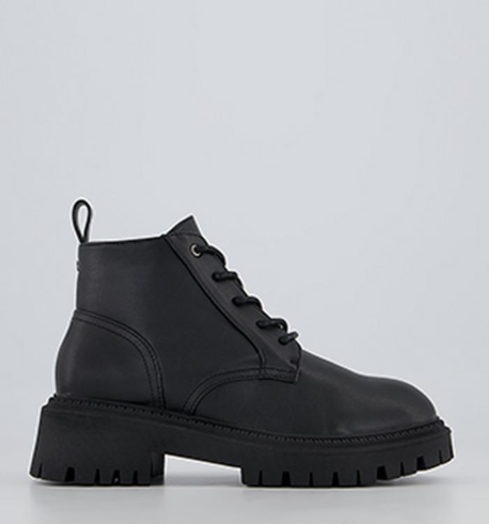 Office Annual Low Cut Lace Up Chunky Ankle Boots Black