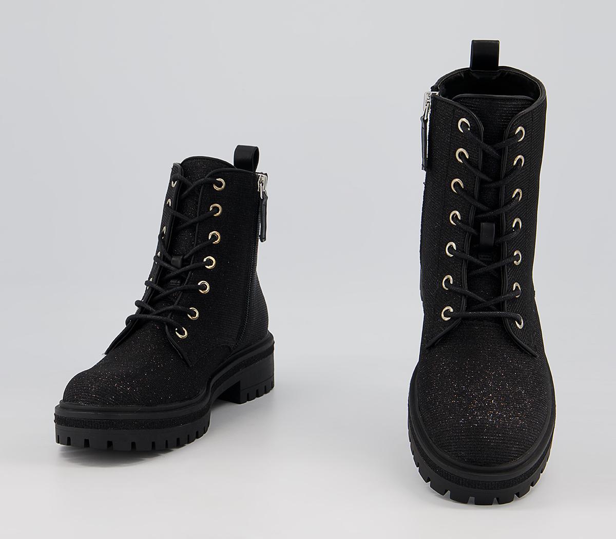 Office Amira Lace Up Ankle Boots Office Amira Lace Up Ankle Boots Black Silver Glitter
