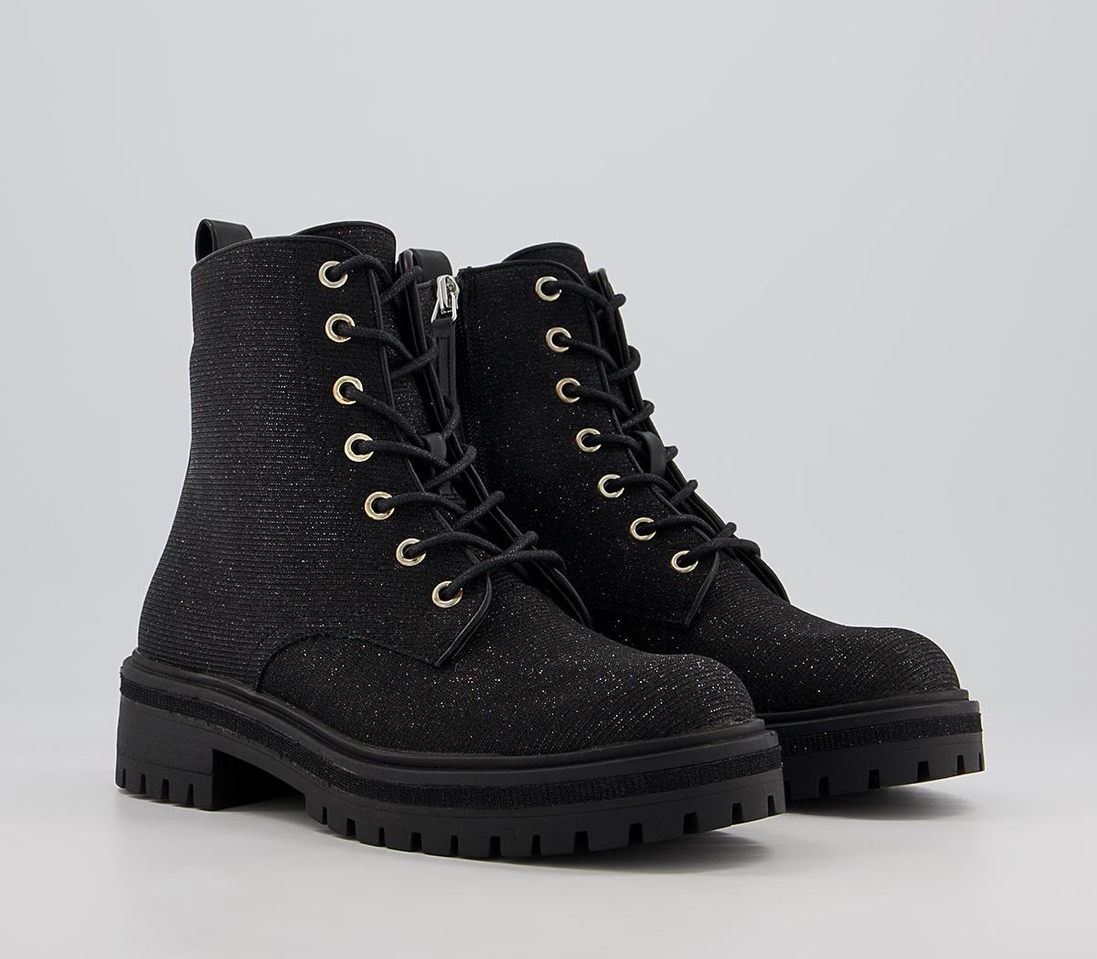 Office Amira Lace Up Ankle Boots Office Amira Lace Up Ankle Boots Black Silver Glitter
