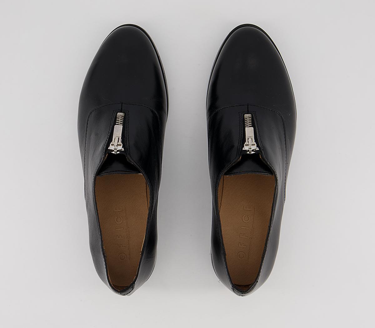 Office Farly Front Zip Slip On Flats Office Farly Front Zip Slip On Flats Black Leather