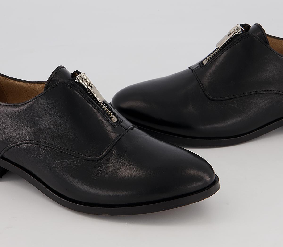 Office Farly Front Zip Slip On Flats Office Farly Front Zip Slip On Flats Black Leather