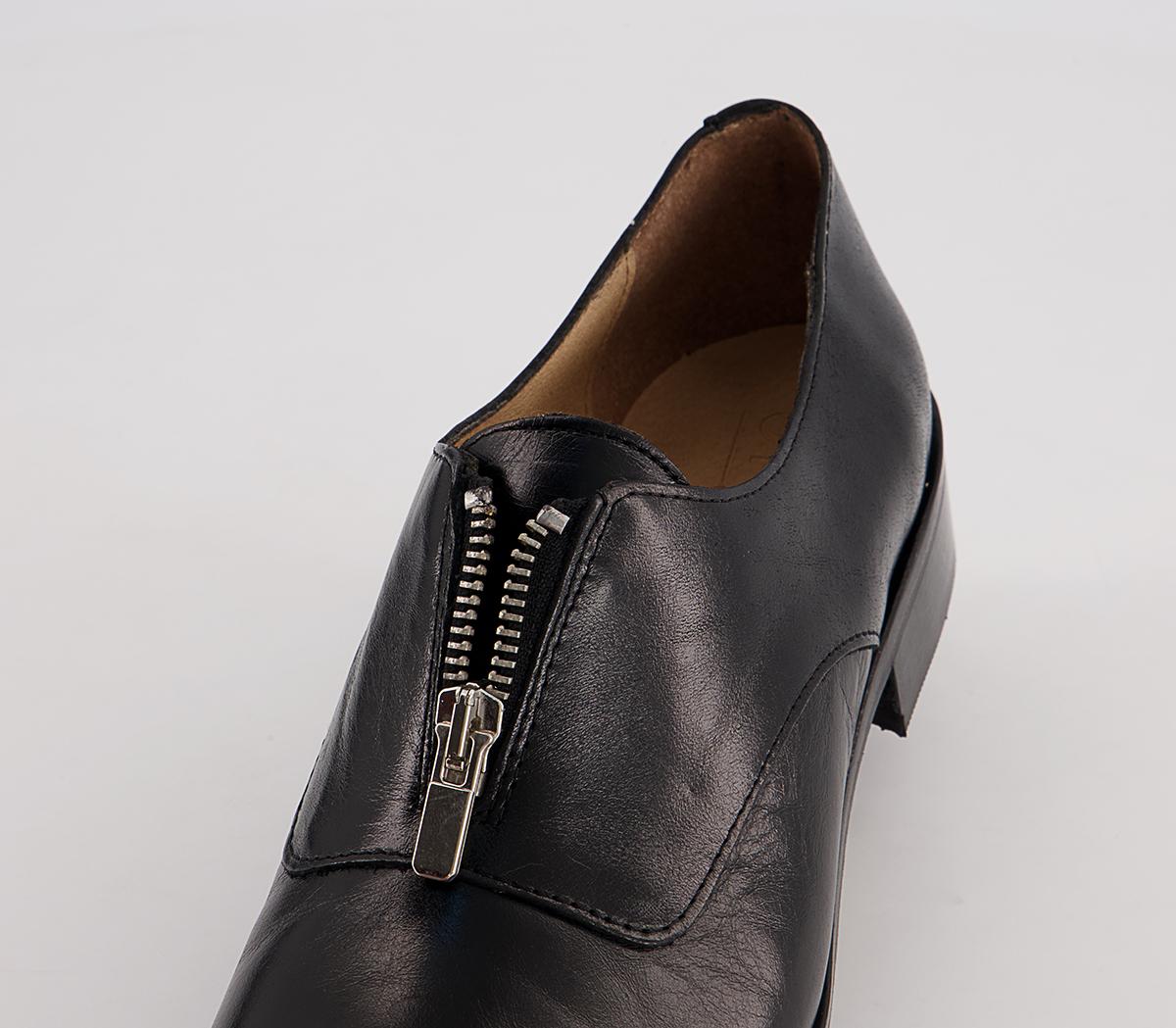 Office Farly Front Zip Slip On Flats Office Farly Front Zip Slip On Flats Black Leather