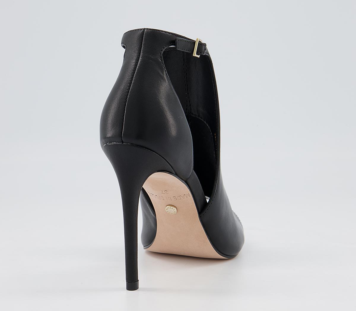 OFFICE Horseshoe Cut Out Open Toe Stiletto Shoe Boots Black Leather