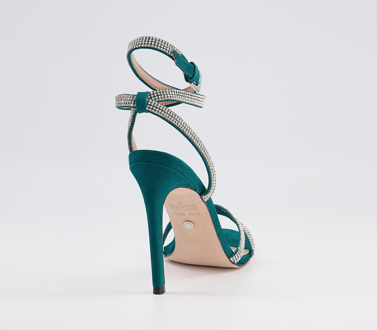 OFFICE Harli Diamante Heeled Sandals Emerald Suede - High Heels