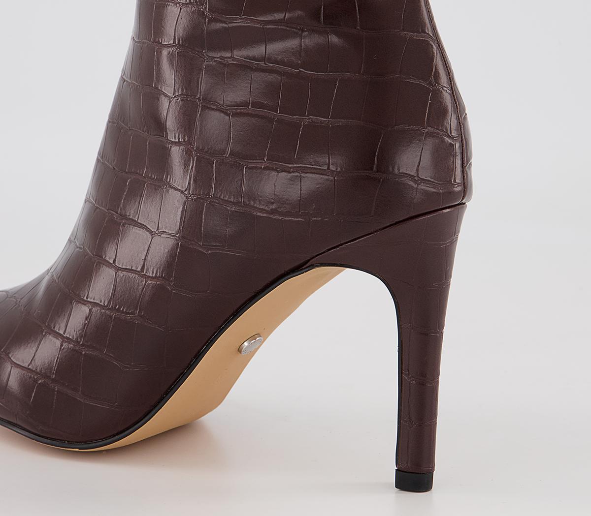 Office Knighted Pointed Toe Knee High Heeled Boots Office Knighted Pointed Toe Knee High Heeled Boots Chocolate Croc
