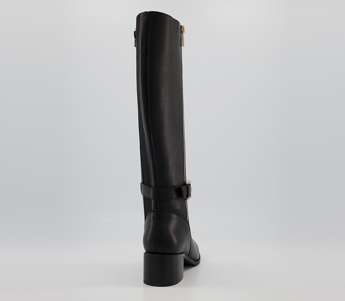 Office Kalamity Mid Heel Zip-Up Knee High Boots Office Kalamity Mid Heel Zip-Up Knee High Boots Black Leather